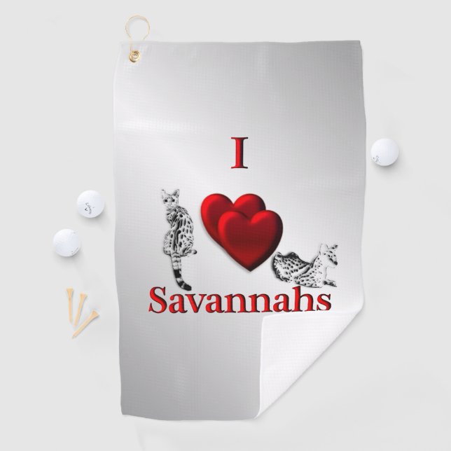 Serviette De Golf I Heart Savannah Chat Argent (En situation)
