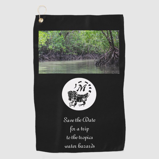 Serviette De Golf Iguana Wild Silhouette Monogramme Photo (Devant)