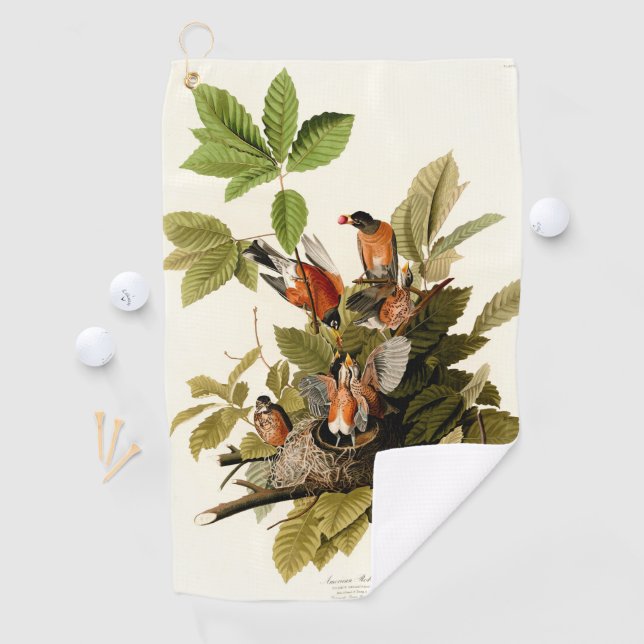 Serviette De Golf Illustration Audubon American Robin Wildlife Bird (En situation)