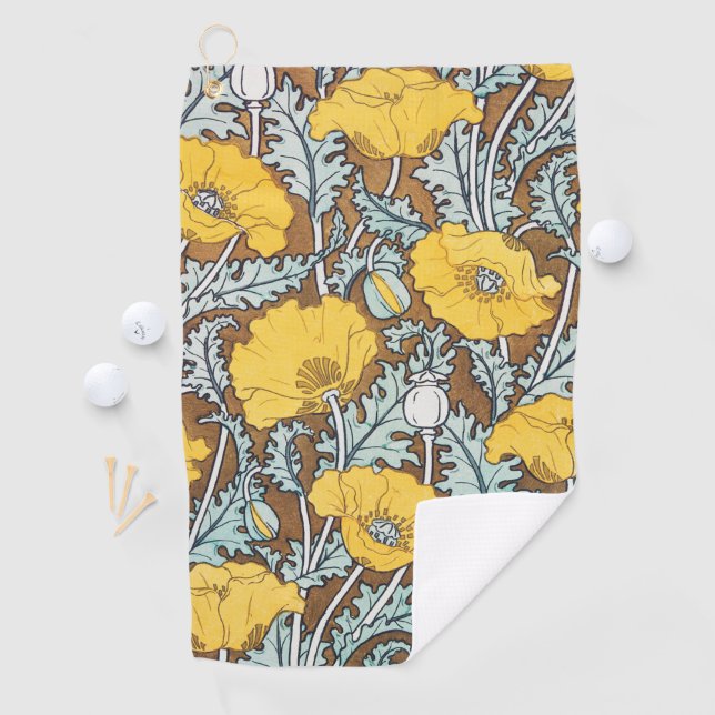 Serviette De Golf illustration d'art pavot fleur jaune (En situation)