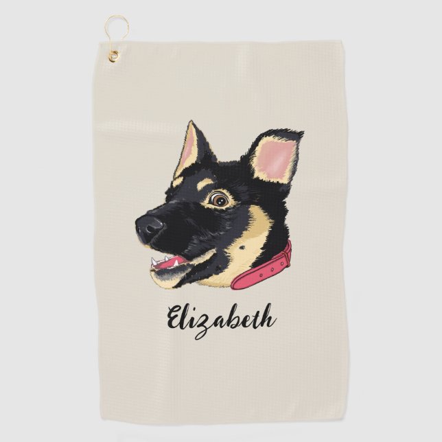 Serviette De Golf Illustration de chiot GSD Monogramme Cadeau pour a (Devant)
