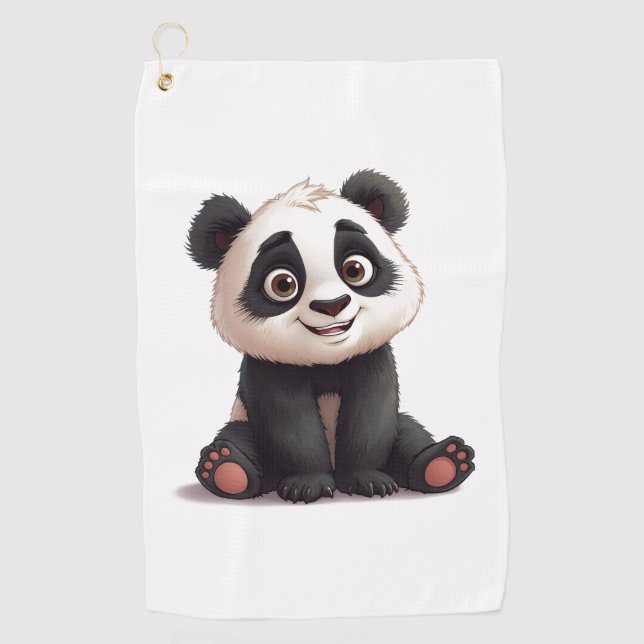 Serviette De Golf Illustration de dessin animé d'ours panda assis (Devant)