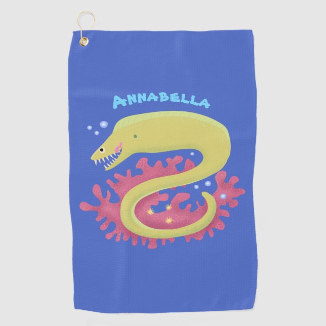 Serviette De Golf Illustration de dessin animé drôle d'anguille vert (Devant)