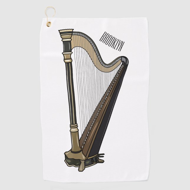 Serviette De Golf Illustration de dessin animé sur la harpe (Devant)