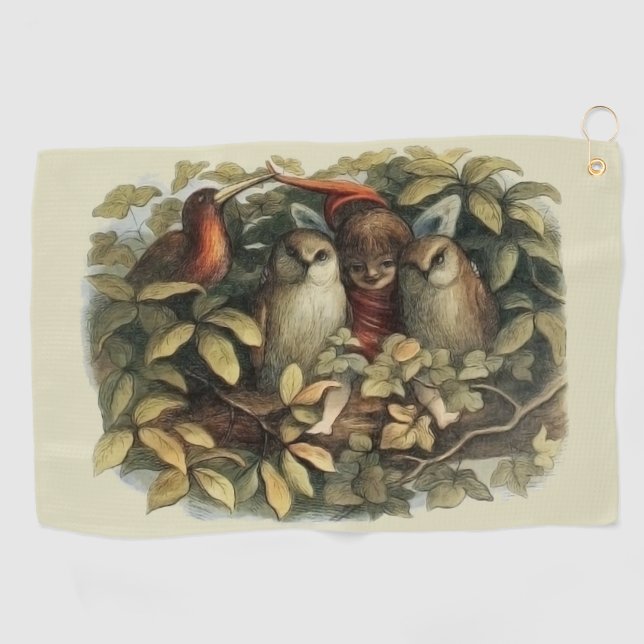 Serviette De Golf Illustration de la nature des hiboux et des fées e (Horizontal)
