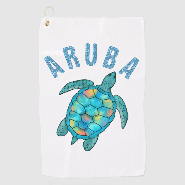 Serviette De Golf Illustration de la tortue de mer d'Aruba Beach (Devant)