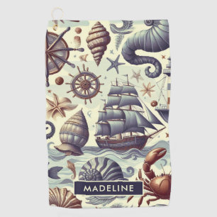 Serviette De Golf Illustration de la Vie marine nautique vintage