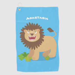 Serviette De Golf Illustration de lion heureux rugissant en style ca