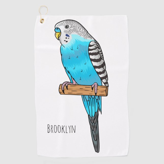 Serviette De Golf Illustration de l'oiseau bleu budgerigar (Devant)