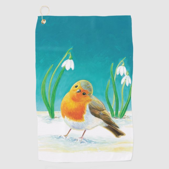 Serviette De Golf Illustration de l'oiseau de ressort Robin (Devant)