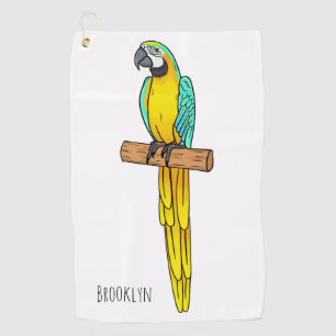 Serviette De Golf Illustration de perroquet ara jaune et bleu en sty