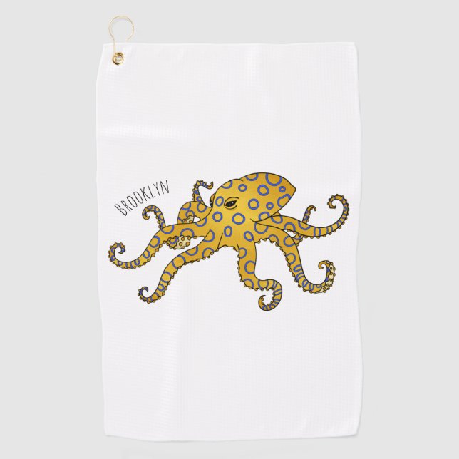 Serviette De Golf Illustration de poulpe à anneau bleu (Devant)
