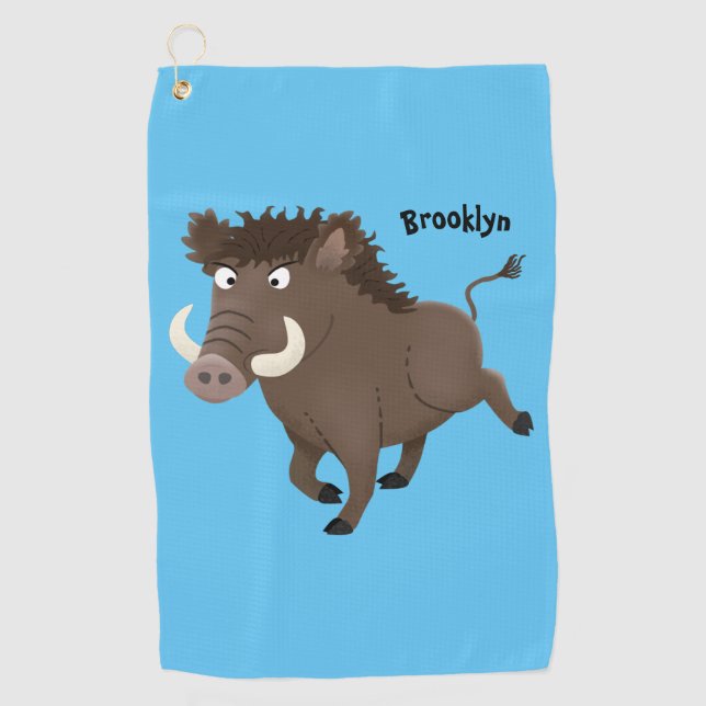 Serviette De Golf Illustration de sanglier drôle de dessin animé (Devant)