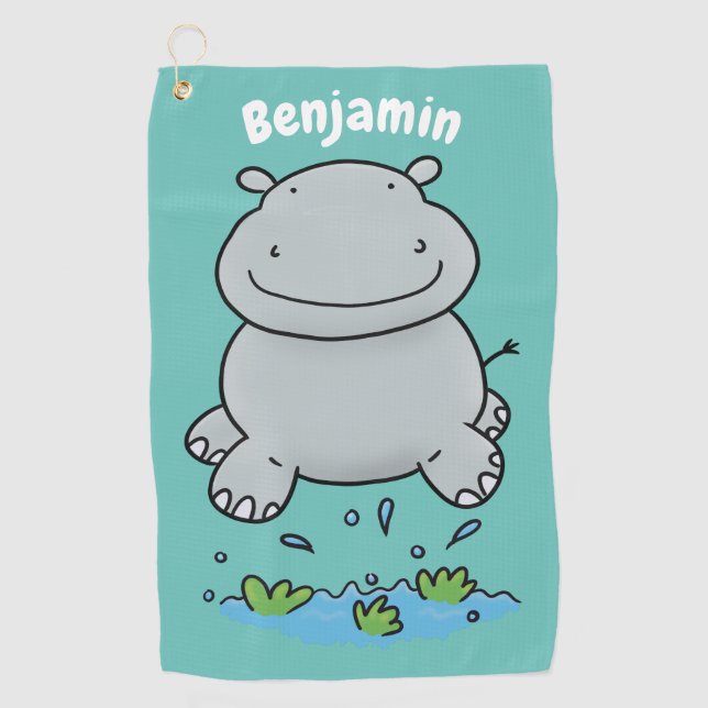 Serviette De Golf Illustration de saut en hippo mignon (Devant)