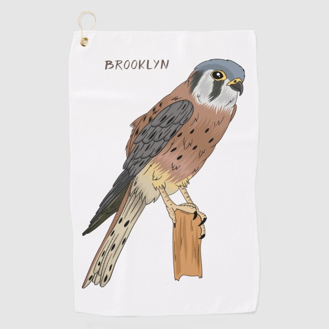 Serviette De Golf Illustration d'oiseau américain Kestrel (Devant)