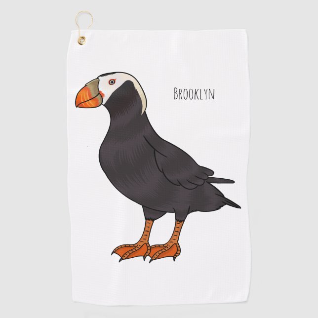 Serviette De Golf Illustration d'oiseau bouffon touffu (Devant)
