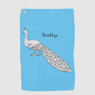 Serviette De Golf Illustration d'oiseau de paon blanc