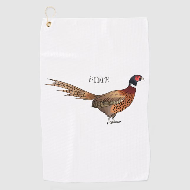 Serviette De Golf Illustration d'oiseau faisan à cou circulaire (Devant)