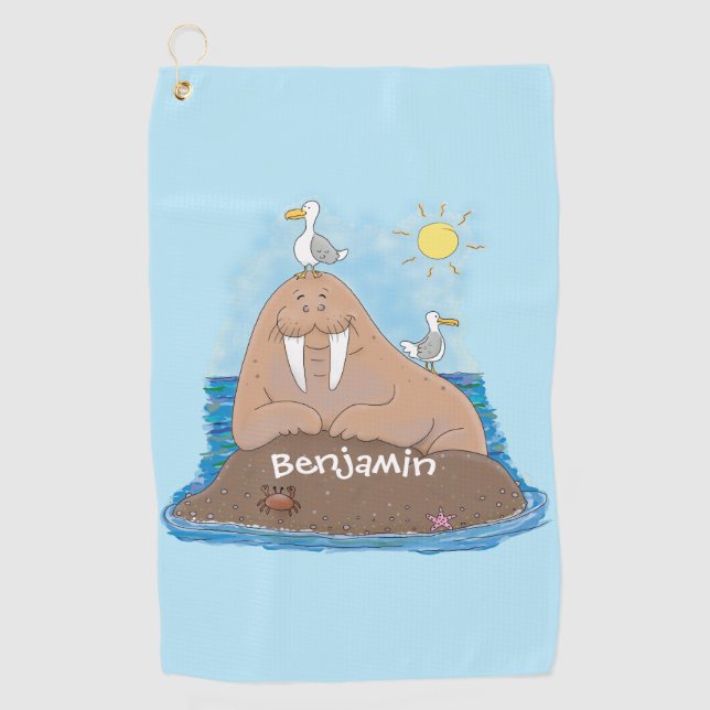 Serviette De Golf Illustration drôle de morse joyeux (Devant)