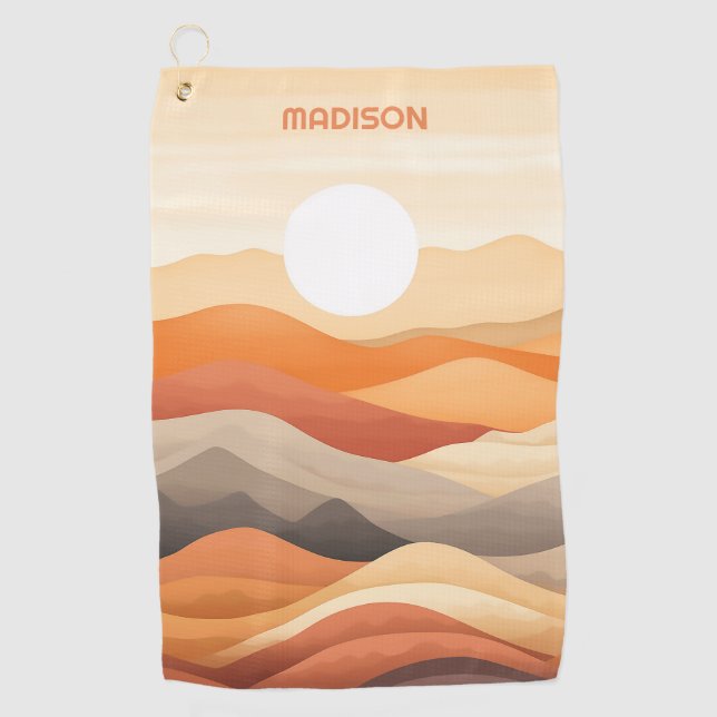 Serviette De Golf Illustration du paysage Abstrait du nom personnali (Devant)