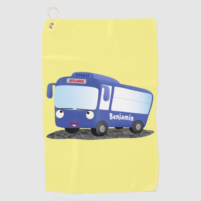 Serviette De Golf Illustration d'un bus moderne bleu mignon (Devant)