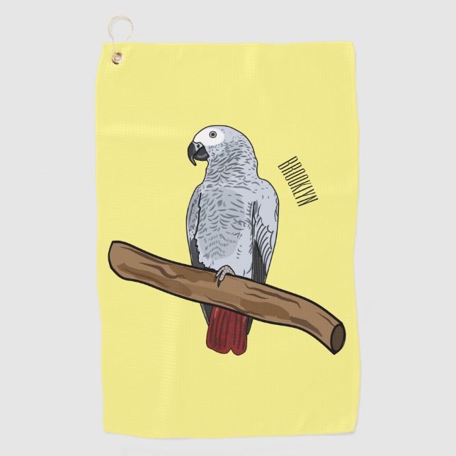 Serviette De Golf Illustration d'un perroquet gris en Afrique (Devant)