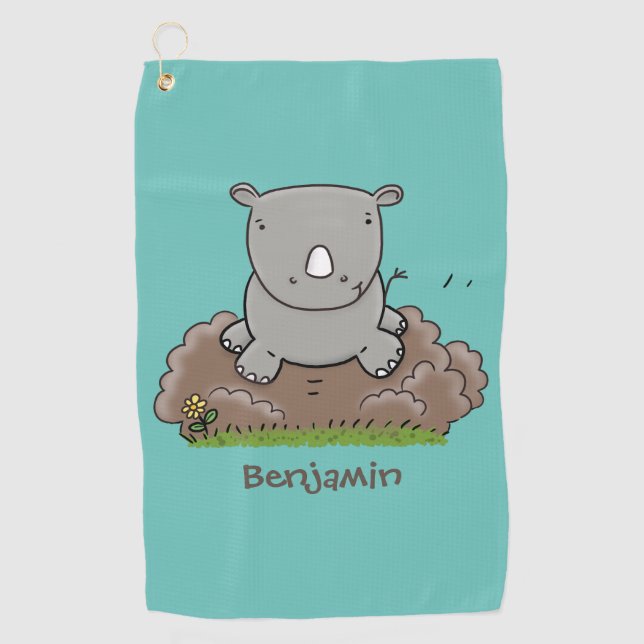 Serviette De Golf Illustration d'un petit rhinocéros (Devant)