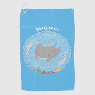 Serviette De Golf Illustration d'une mignonne raie manta et de bulle