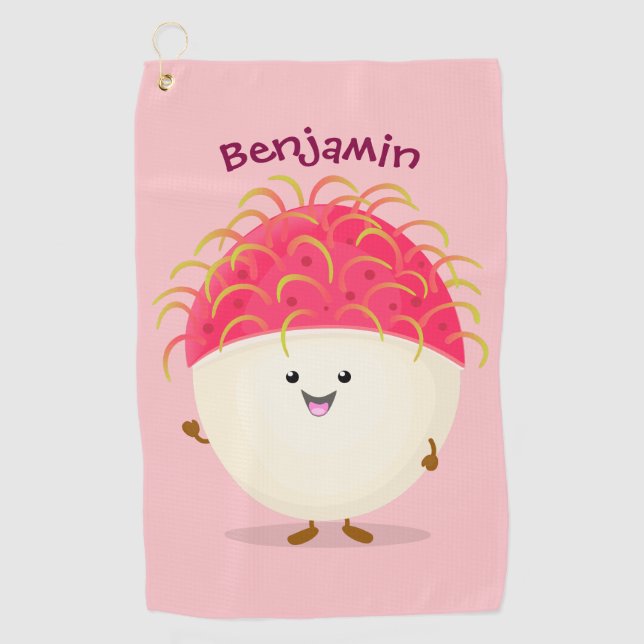 Serviette De Golf Illustration mignon du ramboutan rose (Devant)