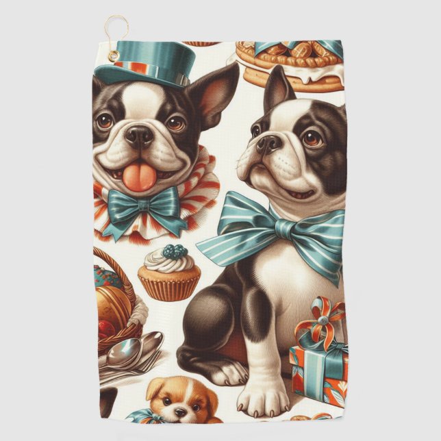 Serviette De Golf Illustration Retro Cute Boston Terrier (Devant)