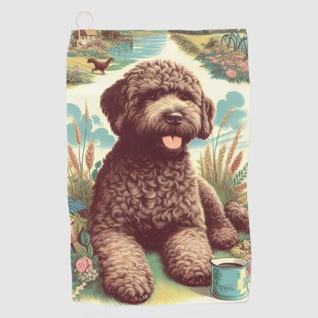 Serviette De Golf Illustration vintage Lagotto Romagnolo (Devant)