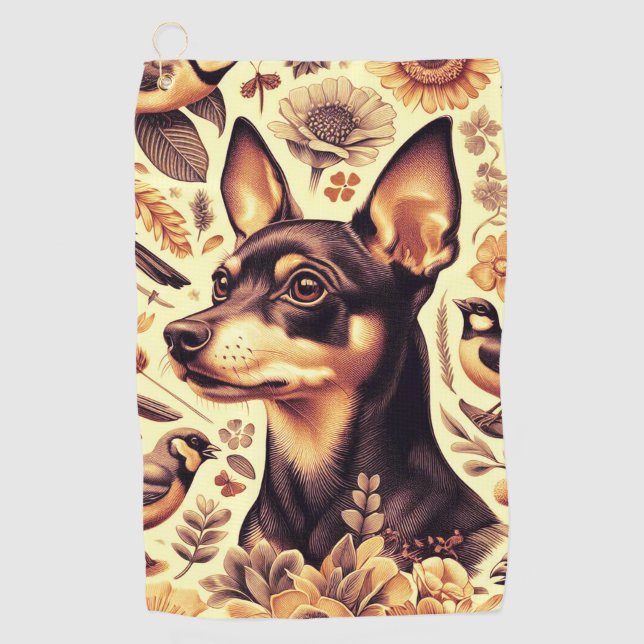 Serviette De Golf Illustration vintage Pinscher (Devant)