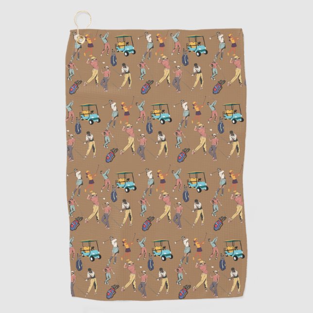 Serviette de golf - images de golfeurs, chariot et (Devant)