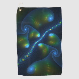 Serviette De Golf Imaginaire Abstrait Bleu Vert Jaune Fractal Art