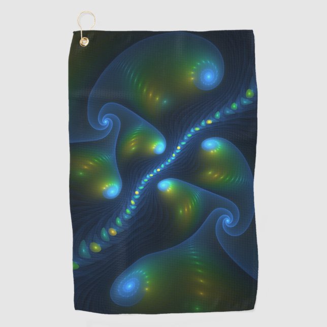 Serviette De Golf Imaginaire Abstrait Bleu Vert Jaune Fractal Art (Devant)