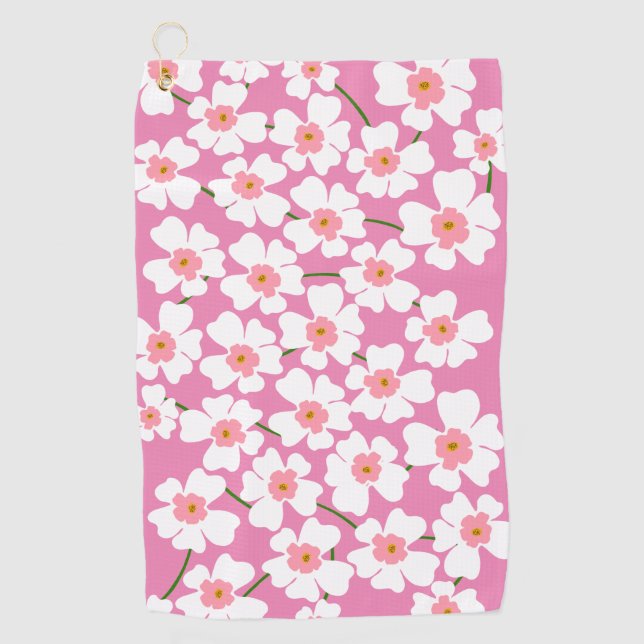 Serviette De Golf Imaginaire blanc  Motif rose (Devant)