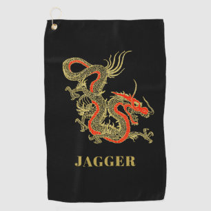 Serviette De Golf Imaginaire rouge noir Dragon chinois