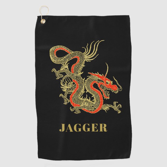 Serviette De Golf Imaginaire rouge noir Dragon chinois (Devant)