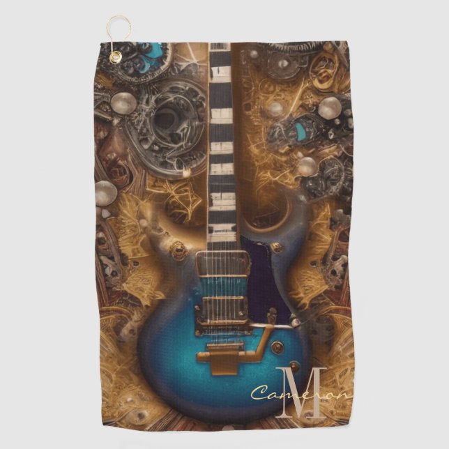 Serviette De Golf Imaginaire Steampunk Vintage Blue Guitare (Devant)