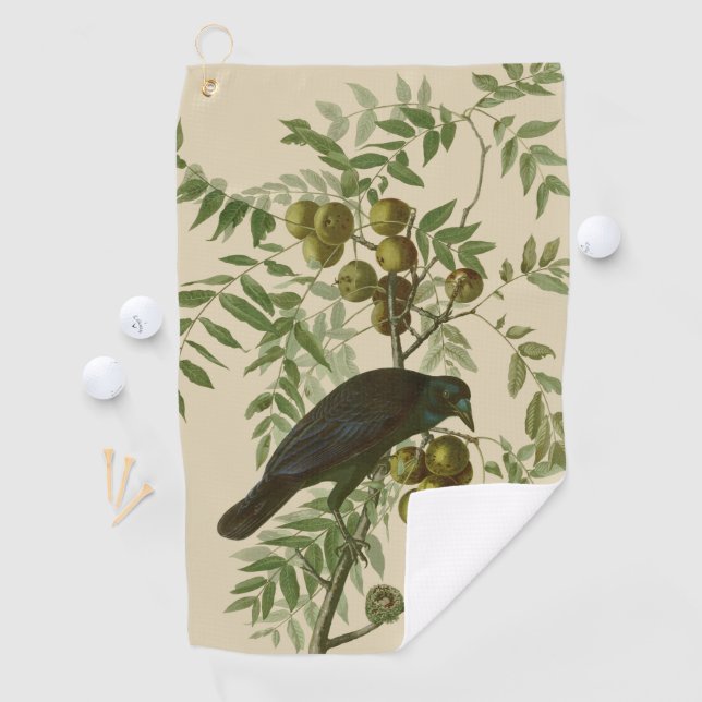 Serviette De Golf Impression d'oiseau Grackle violet d'Audubon Botan (En situation)