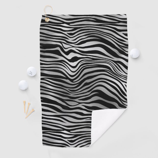 Serviette De Golf Impression Zèbre noir argenté (En situation)