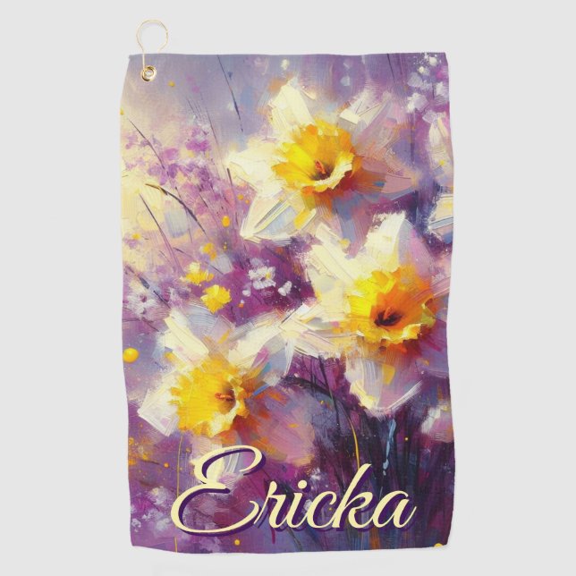 Serviette De Golf Impressionniste Daffodil Floral Purple Personnalis (Devant)
