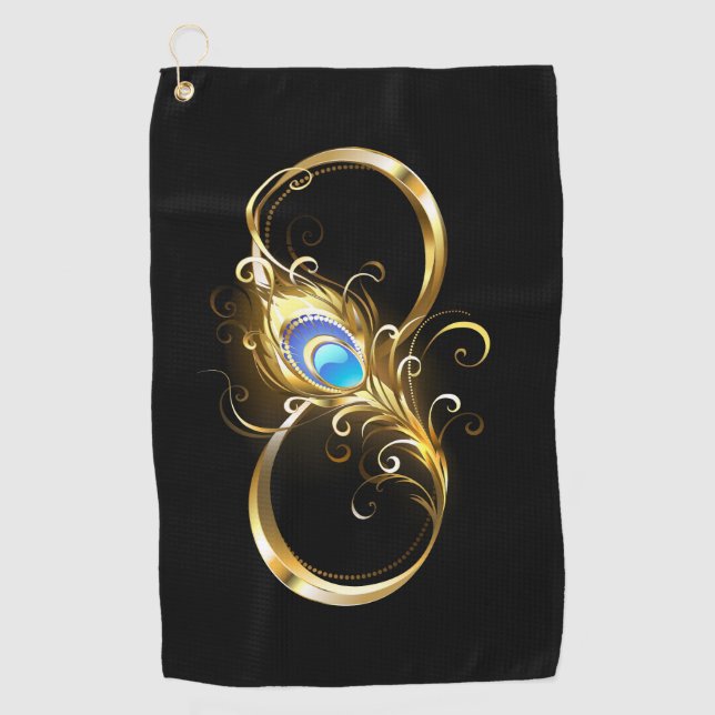 Serviette De Golf Infinité avec plume de paon doré (Devant)