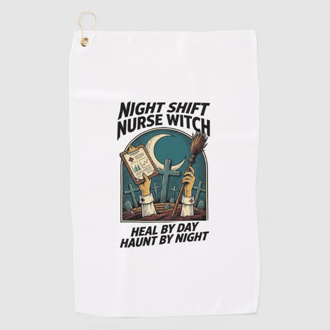 Serviette De Golf Infirmière de nuit Sorcière Rétro Halloween T-Shir (Devant)