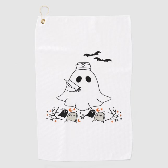 Serviette De Golf Infirmière Ghost mignonne Halloween Design T-shirt (Devant)