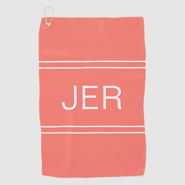Serviette De Golf Initiales à 3 lettres Monogramme Golfeur Corail Me (Devant)