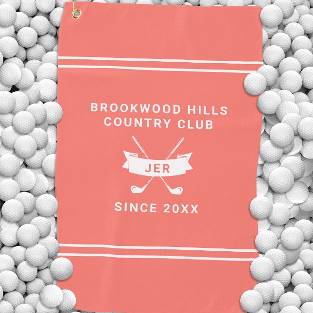 Serviette De Golf Initiales de monogramme de golfeur moderne Clubs d (Modern Golfer Monogram Initials Golf Clubs Coral Golf Towel)