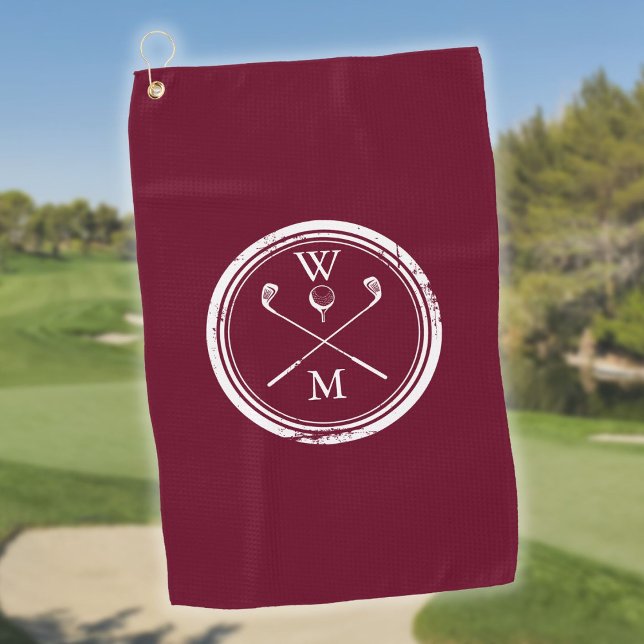 Serviette De Golf Initiales de monogramme personnalisé Bourgogne (Custom Monogram Initials Burgundy Golf Towel)