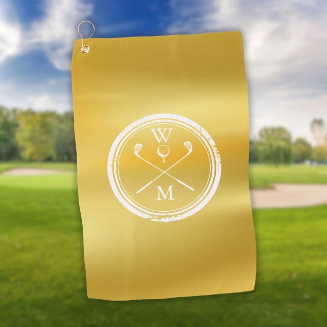 Serviette De Golf Initiales de monogramme personnalisé en or élégant (Elegant Gold Personalized Monogram Initials Golf Towel)