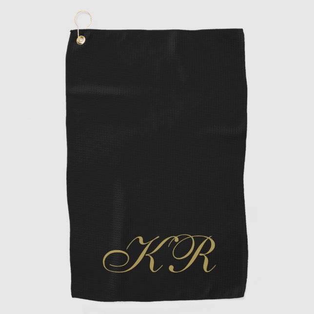 Serviette De Golf Initiales élégantes de lettres en or noir Monogram (Devant)